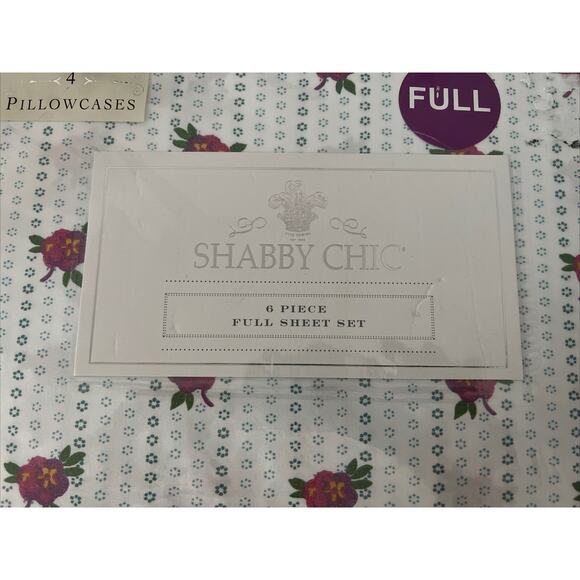 Shabby Chic Rachel Ashwell Green Blue Pink Floral Roses 6pc Full Sheet Set - Picture 2 of 4